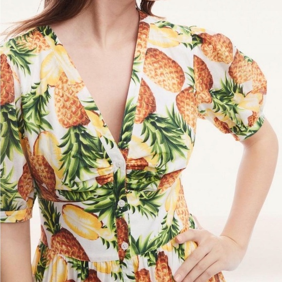 Brooks Brothers Pineapple Print Cotton Midi Dress Size 6 NEW - Picture 2 of 12